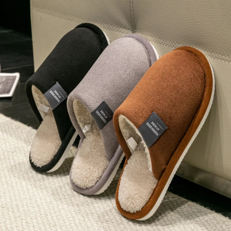 Men's Warm Plush Indoor Slippers – Non-Slip House Shoes