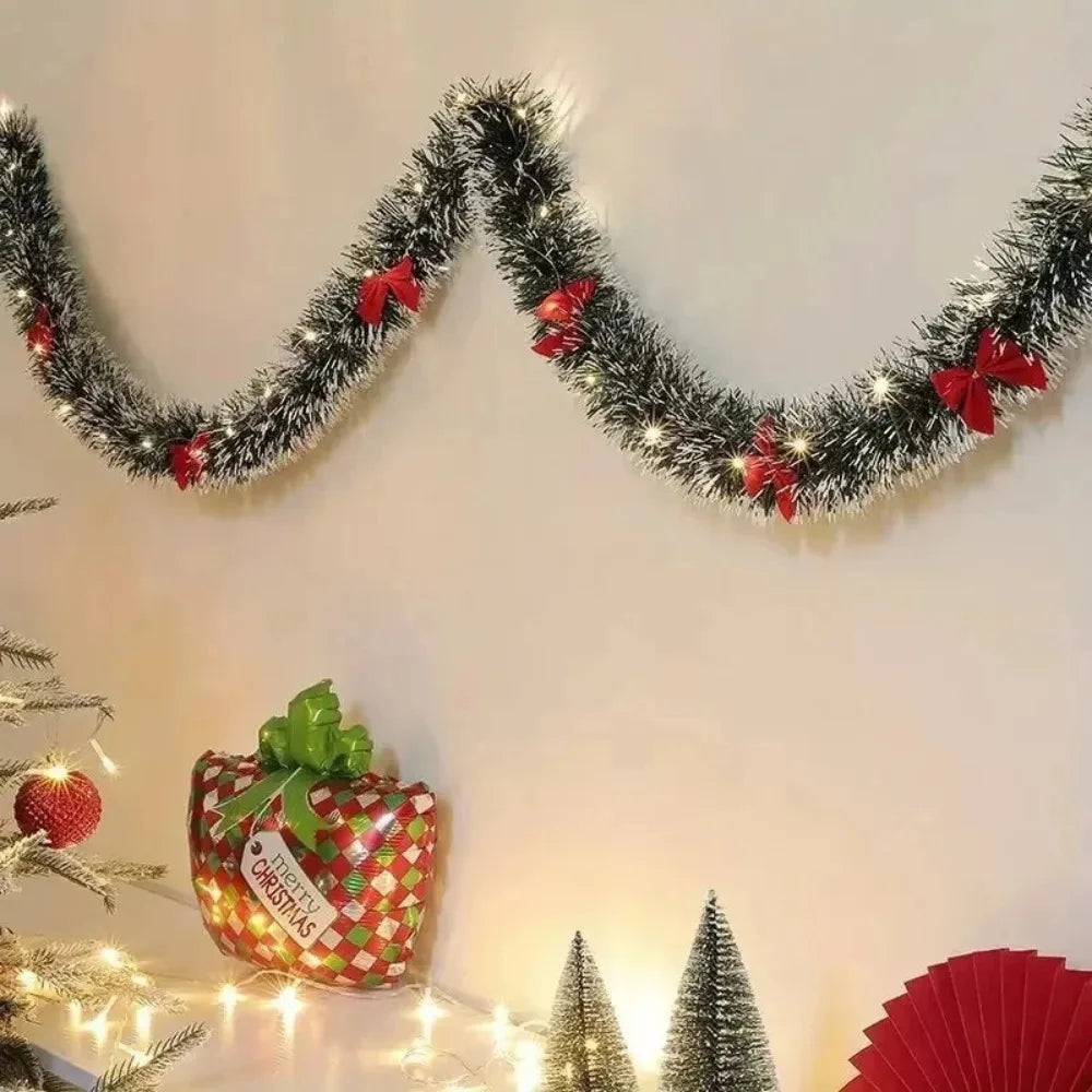 Christmas LED Tinsel Garland with Bow Knots – 2M
