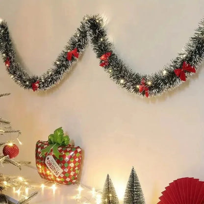Christmas LED Tinsel Garland with Bow Knots – 2M