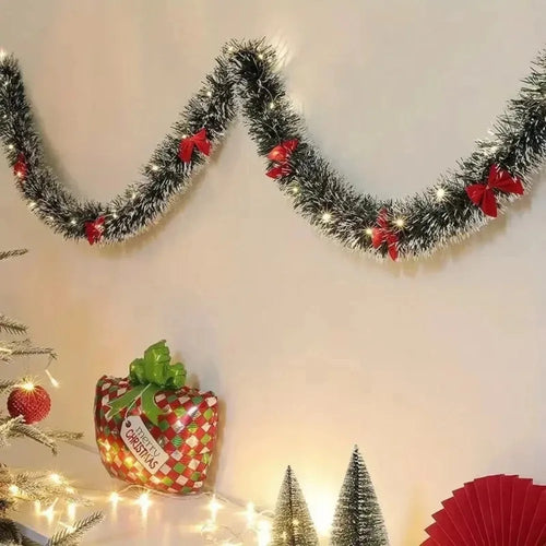 Christmas LED Tinsel Garland with Bow Knots – 2M