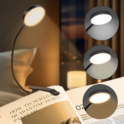 Clip-On Book Light USB Rechargeable – 14 LEDs, 3 Color Modes