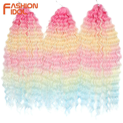 24 Inch Water Wave Crochet Braiding Hair – Synthetic Twist Curly Ombre Extensions