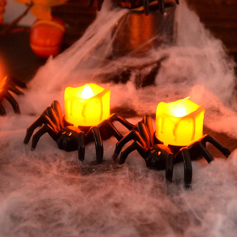 Halloween LED Spider Pumpkin Candle Light – Flameless Decoration Lamp