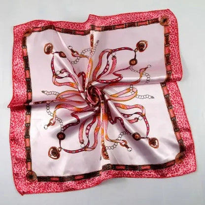 Women's Printed Square Head Scarf – 50x50cm Silk-Feel Kerchief
