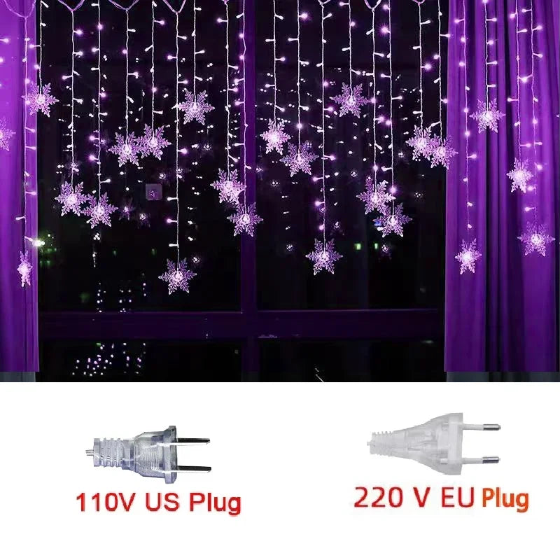 Snowflake LED Curtain Fairy Lights – Window String Light for Christmas Decor