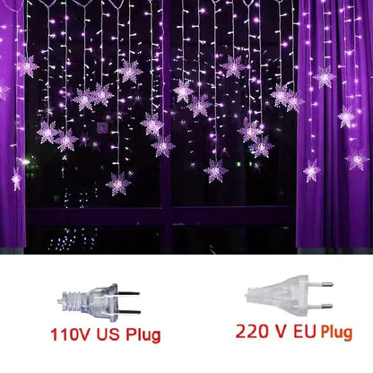 Snowflake LED Curtain Fairy Lights – Window String Light for Christmas Decor