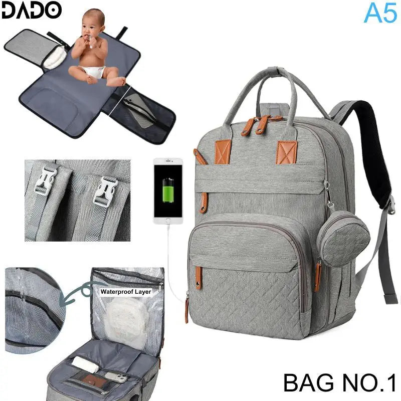 Diaper Bag Backpack with Changing Pad & USB Charging Port