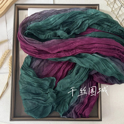 Gradient Crinkle Long Scarf for Women – Lightweight Wrap