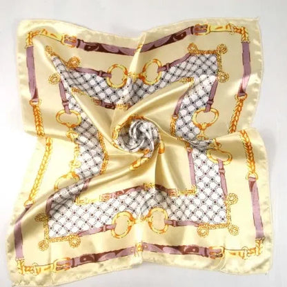 Women's Printed Square Head Scarf – 50x50cm Silk-Feel Kerchief
