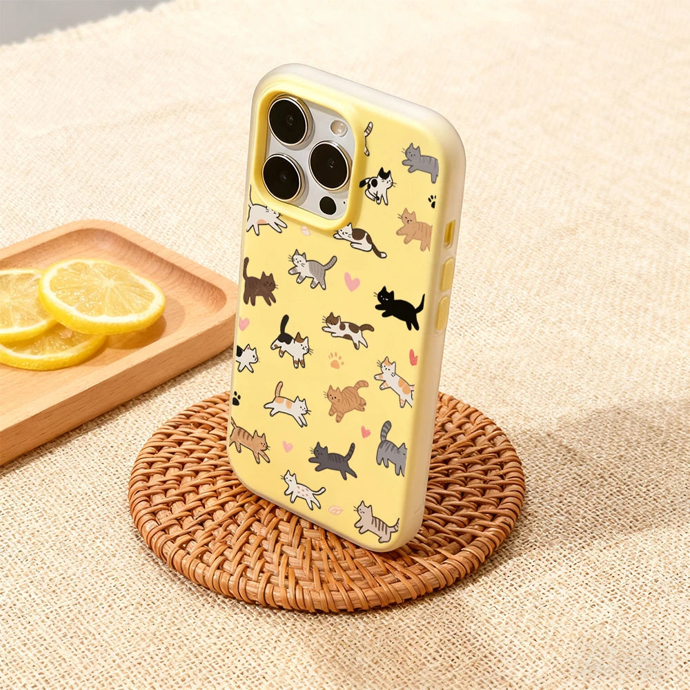 Whimsical Cat Parade Candy Color 2 IN 1 Magsafe iPhone Case