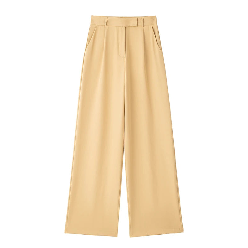 Women's High Waist Wide Leg Trousers with Front Zipper