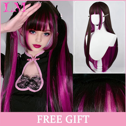 Cosplay Synthetic Wig with Bangs – Long Straight 24 Inch, Heat Resistant