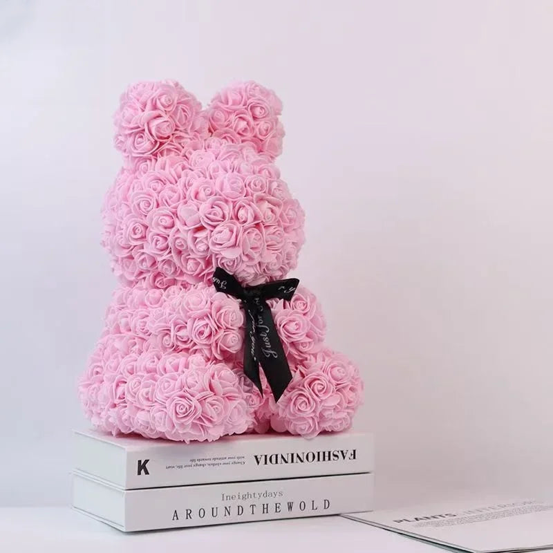 Rose Teddy Bear Gift – Artificial Flower Bear with LED Lights