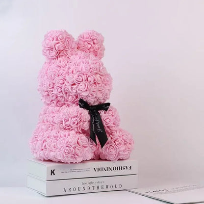Rose Teddy Bear Gift – Artificial Flower Bear with LED Lights