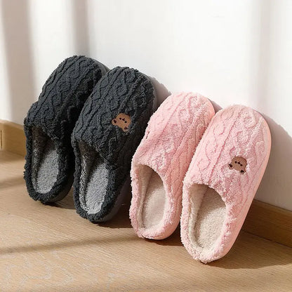 Fluffy Bear Cartoon Winter Slippers – Warm Cozy House Shoes for Women & Men