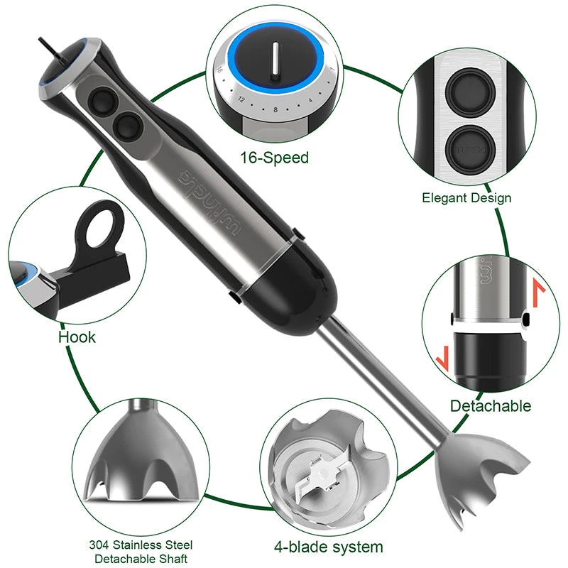 Wancle 5-in-1 Immersion Hand Blender 1000W – Kitchen Mixer Set