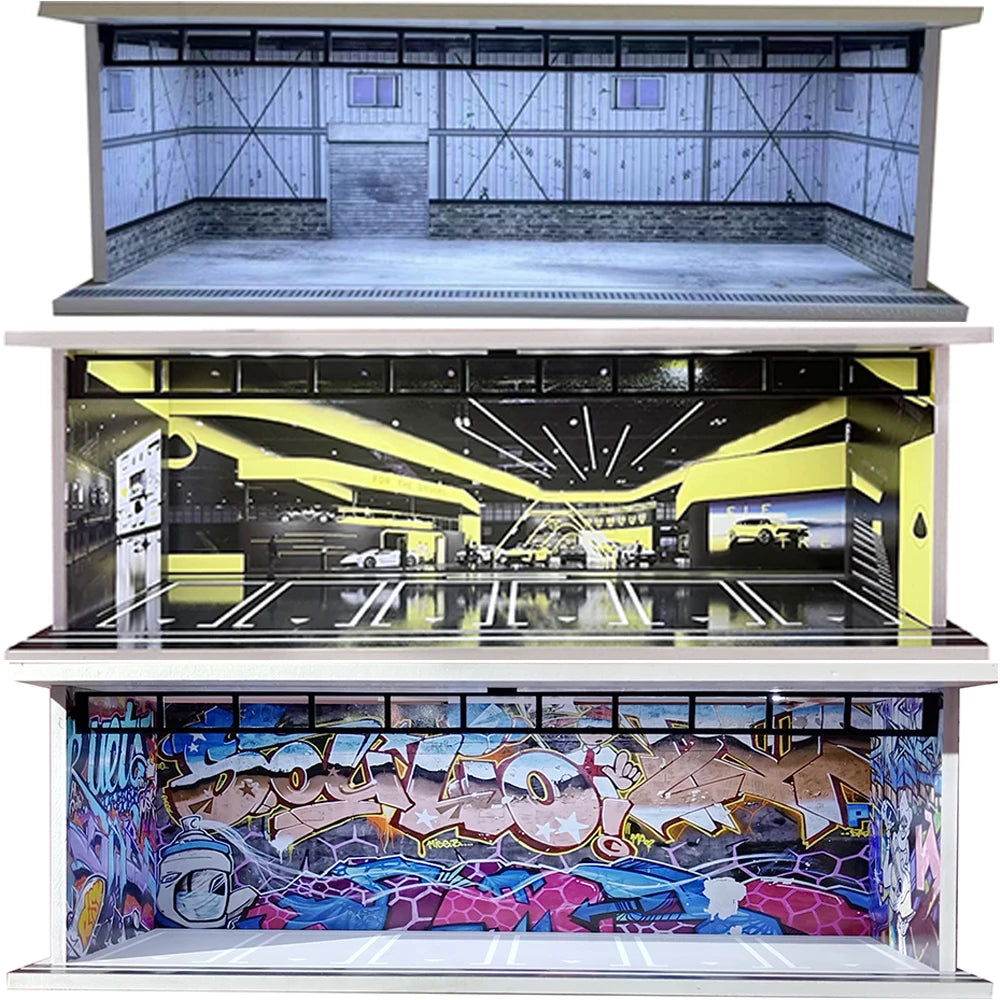 1/64 Scale Garage Diorama Display Case with USB LED Lights