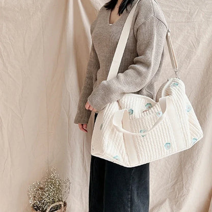 Bear Embroidered Diaper Bag Large Quilted Mom Baby Shoulder Bag