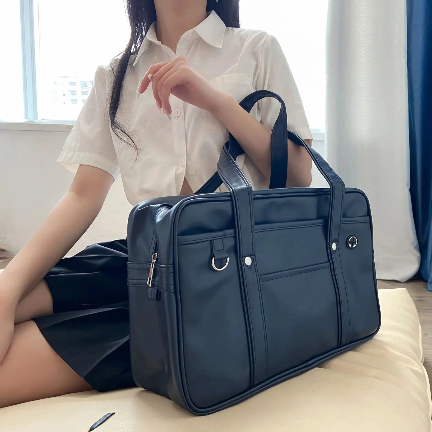 Japanese PU Leather School Bag – Large Capacity Waterproof Handbag
