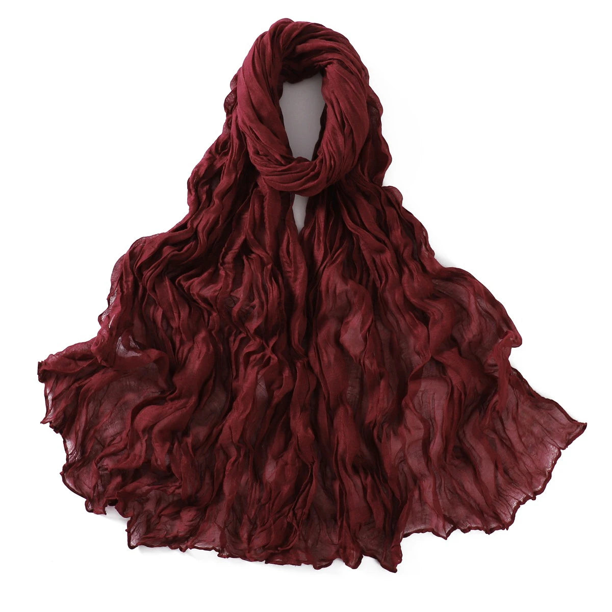 Women's Crinkle Cotton Voile Scarf – Lightweight Solid Color Shawl