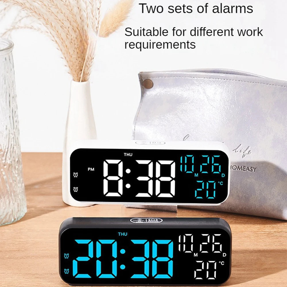 Digital LED Alarm Clock with Temperature & Date Display