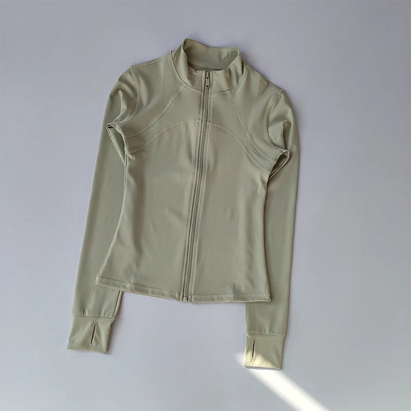 Women's Zip-Up Athletic Jacket – Stand Collar Long Sleeve Fitness Top