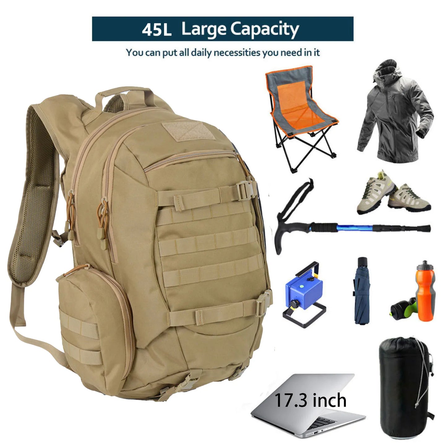 45L Tactical Backpack – Waterproof Military Rucksack for Hiking, Camping & Hunting
