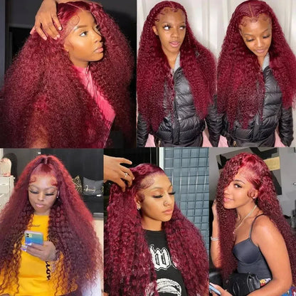 HD Transparent Lace Deep Wave Wig 99J Burgundy 13x4 13x6 Full Frontal