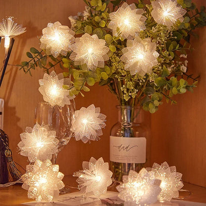 LED Fiber Optic Flower Fairy Lights – Battery Operated Warm White Garland