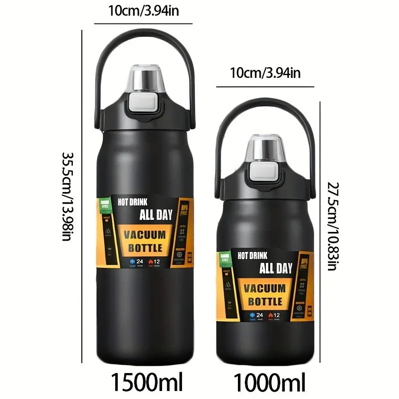 Large Capacity Vacuum Insulated Water Bottle – 800ml to 1500ml Stainless Steel Thermos