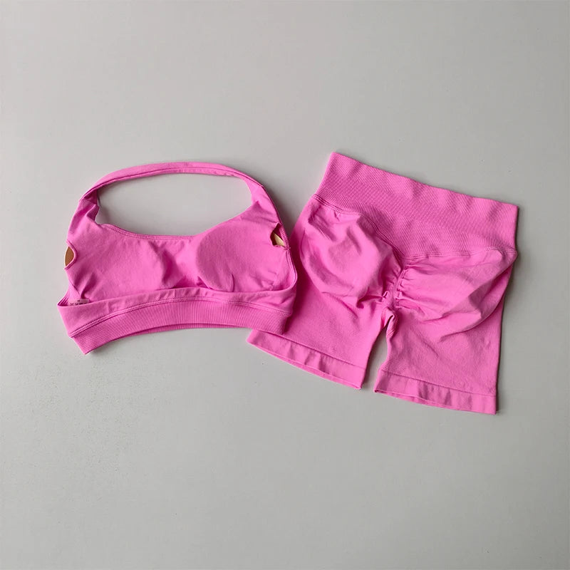 Halter Neck Sports Bra & Shorts Set – Women's Yoga & Pilates Activewear