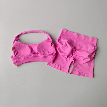 Halter Neck Sports Bra & Shorts Set – Women's Yoga & Pilates Activewear