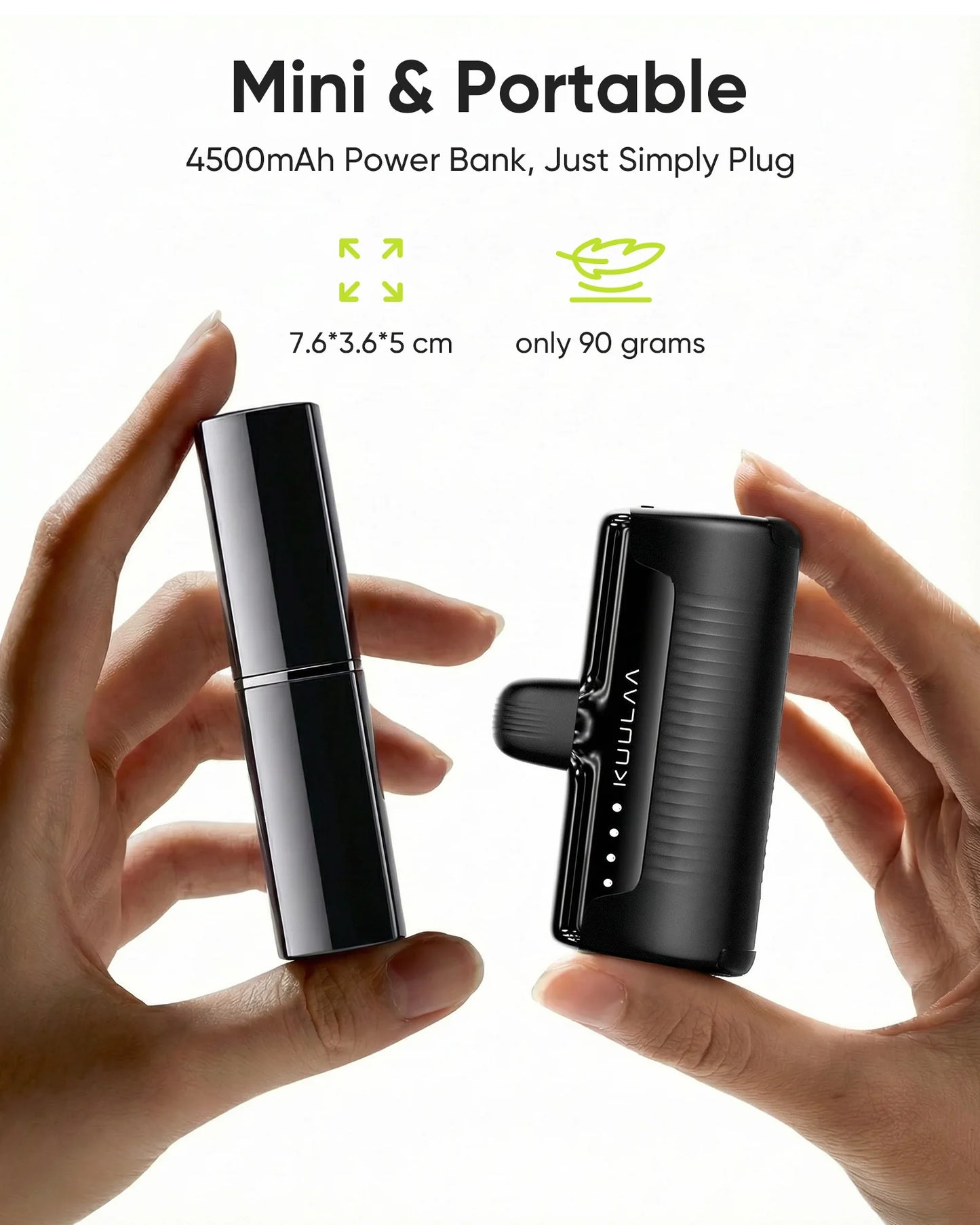 KUULAA Mini Power Bank 4500mAh – Plug-In Portable Charger for iPhone & USB-C