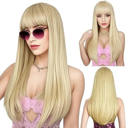 Long Wavy Synthetic Wig with Bangs – 26 Inches, Multiple Colors