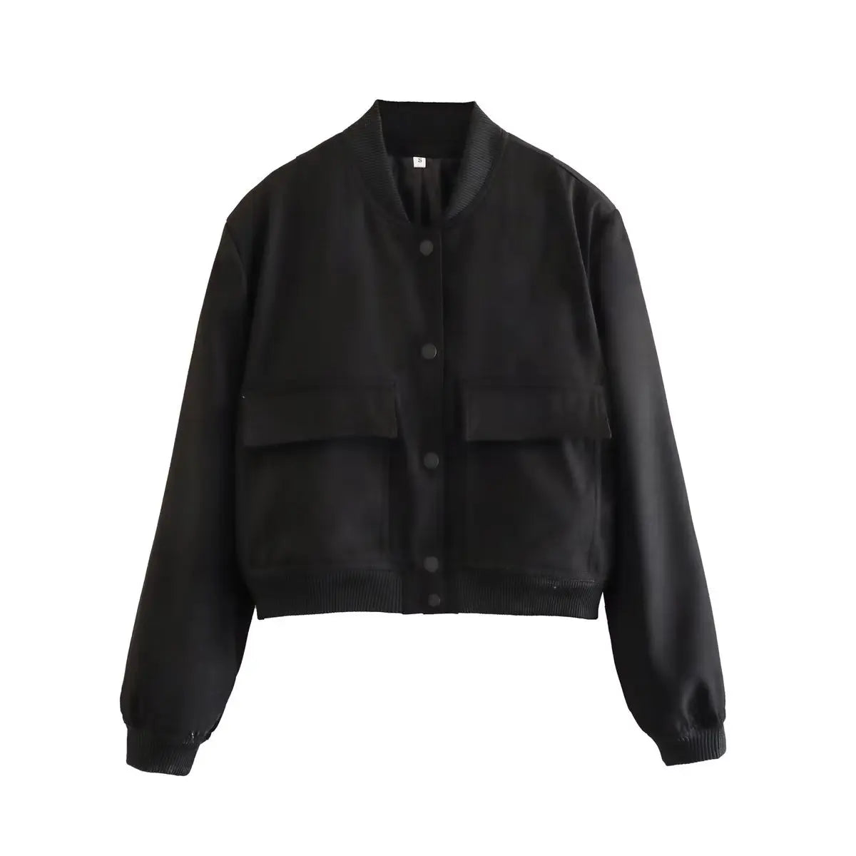 Women's Bomber Jacket with Pockets – Single Breasted Long Sleeve Coat