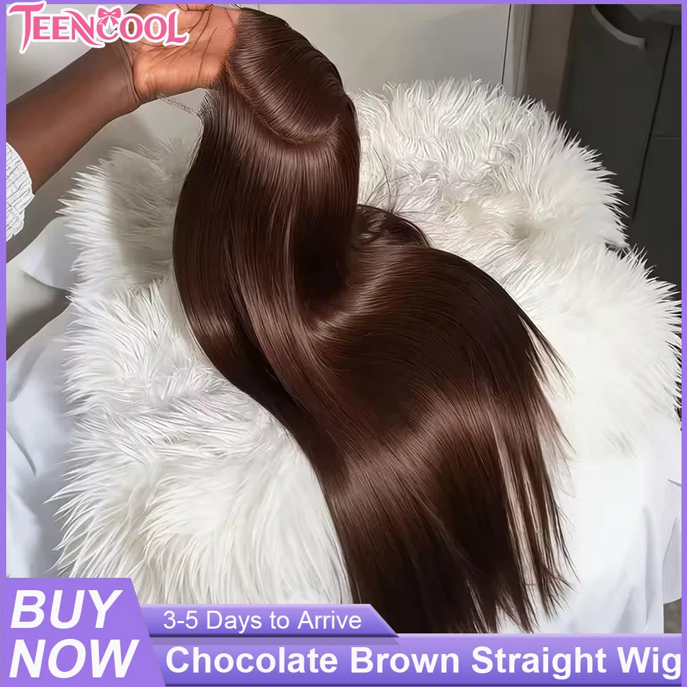 Chocolate Brown Straight Human Hair Wig 13x6 HD Lace Front