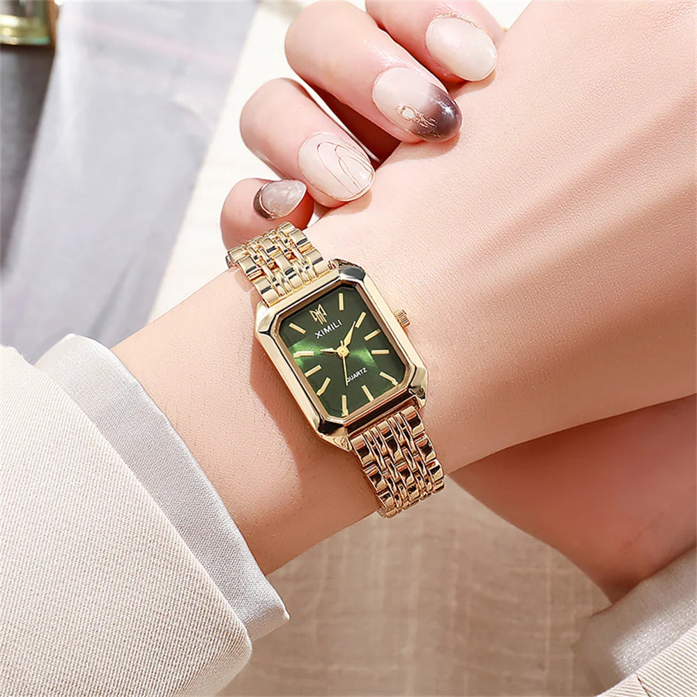 Women's Gold-Plated Square Quartz Watch – Stainless Steel