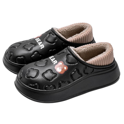 Waterproof Fur-Lined Bear Slippers – Unisex Winter House Shoes