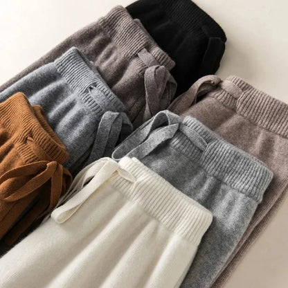 Knit Wide-Leg Pants for Women – Warm Elastic Waist Straight Trousers