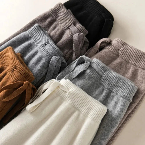 Knit Wide-Leg Pants for Women – Warm Elastic Waist Straight Trousers