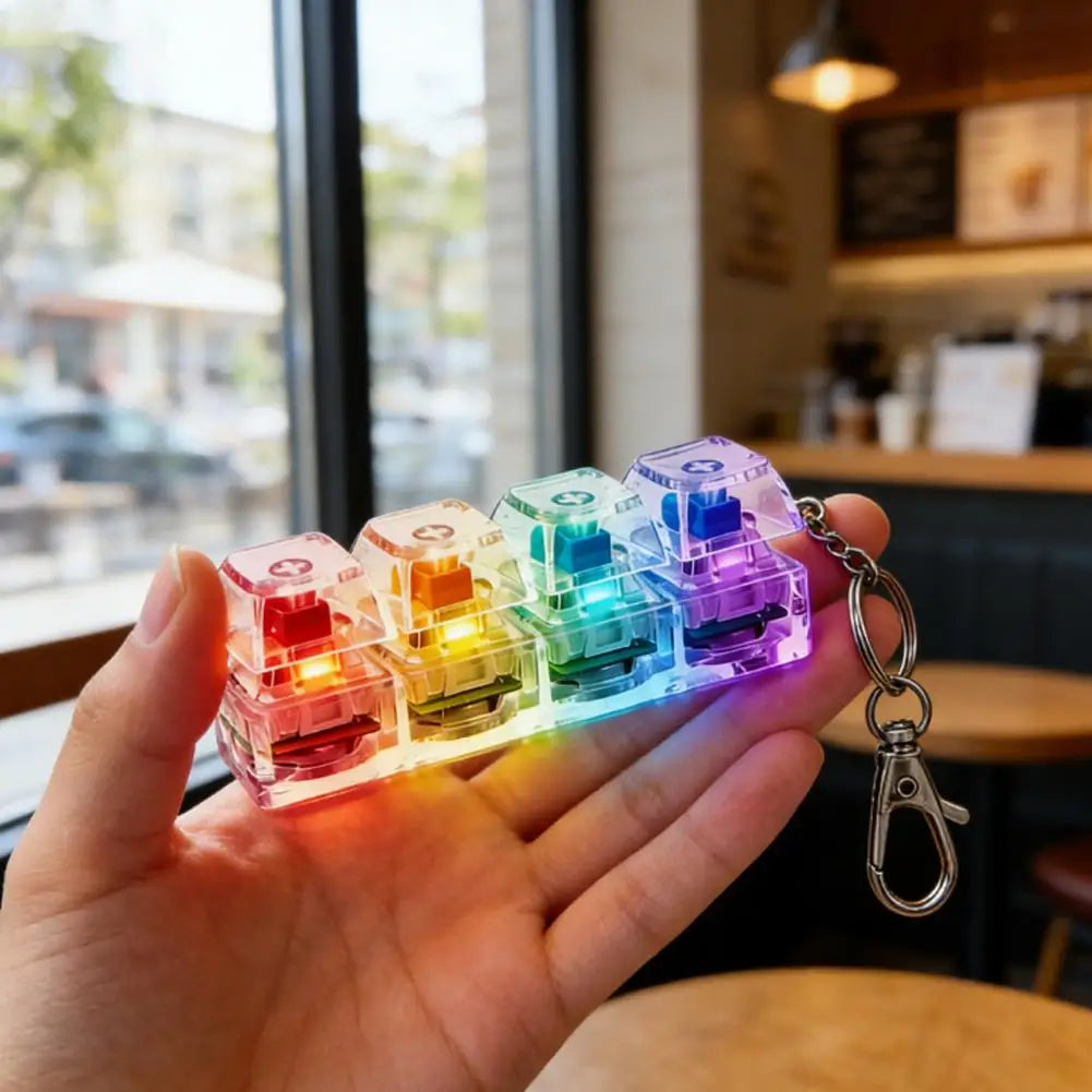 RGB LED Keyboard Keychain Fidget Toy – 4-Button Stress Relief Keycap