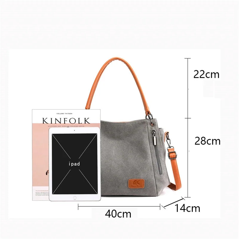 Canvas Shoulder Bag Women Large Capacity Crossbody Handbag