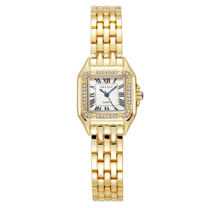Women's Luxury Rhinestone Square Quartz Watch – Steel Band