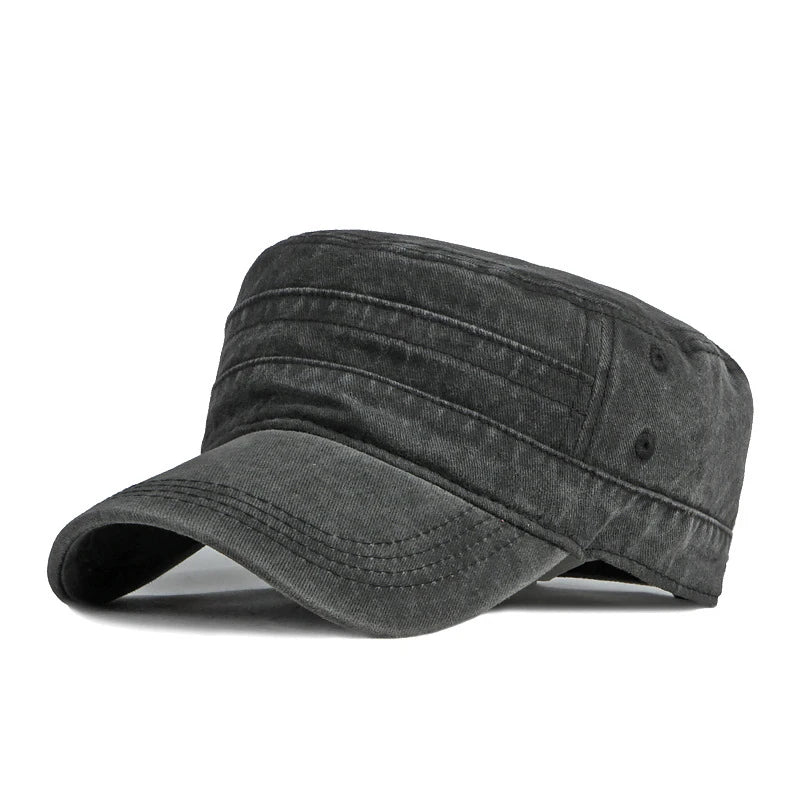Military Flat Top Cap – Washed Cotton Army Hat for Men & Women