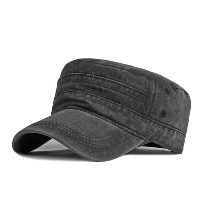 Military Flat Top Cap – Washed Cotton Army Hat for Men & Women