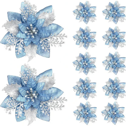 Glitter Artificial Christmas Poinsettia Flowers – Set of 5