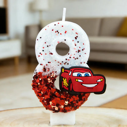 Lightning McQueen Birthday Candle – Number 0-9 Glitter Cake Topper for Kids