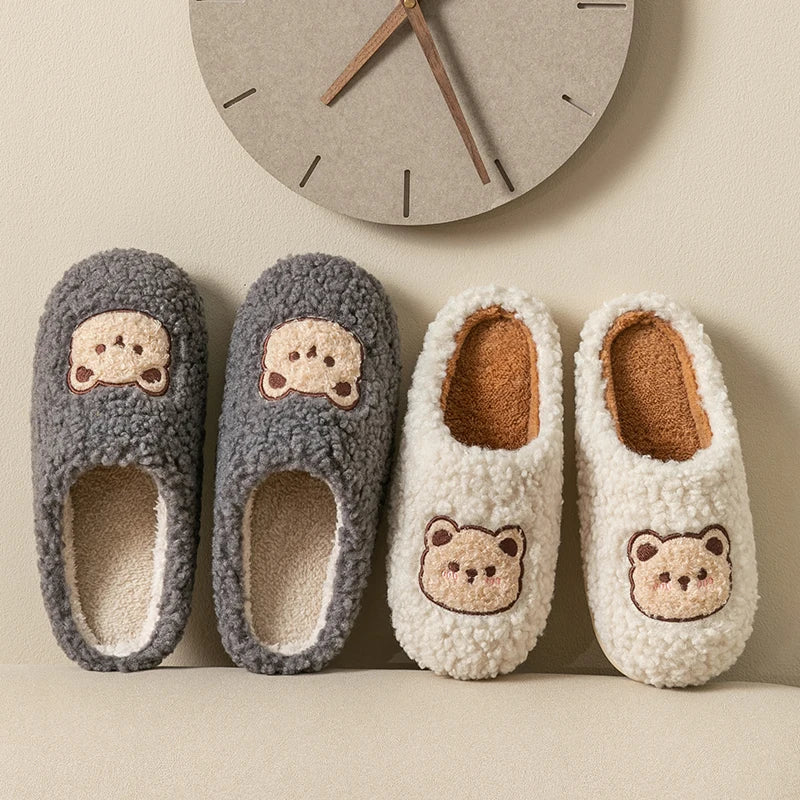 Cute Bear Fluffy Slippers – Warm Plush House Shoes
