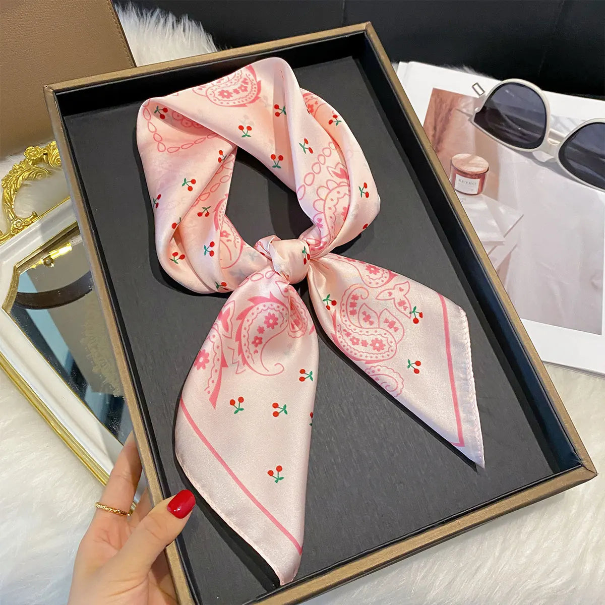 Paisley Print Silk Square Scarf for Women – 70x70cm