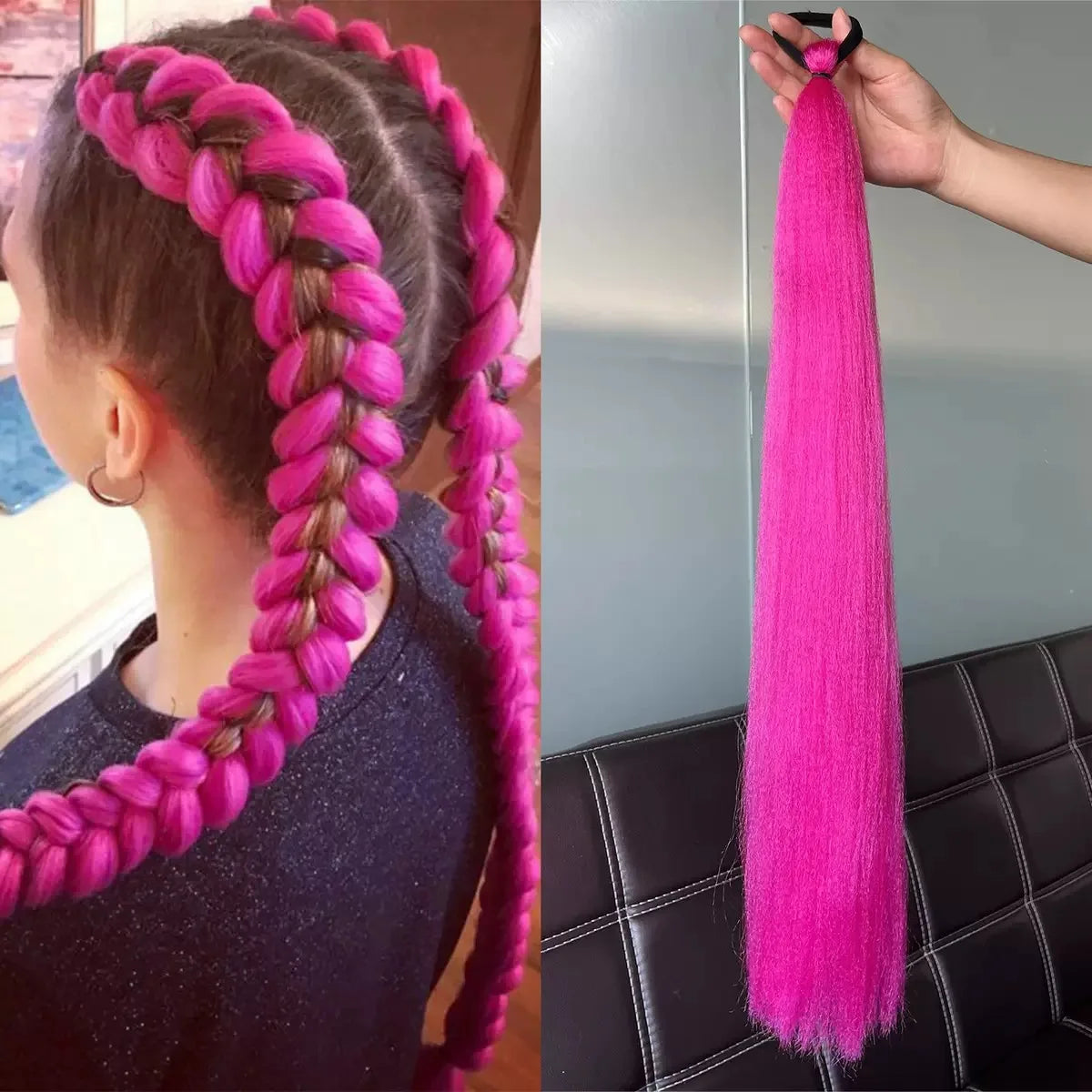 28-Inch Synthetic Braiding Ponytail Hair Extension with Rubber Band
